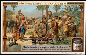 Udvikling af handel og industri: Egyptens handelsrelationer med nabolandene - Liebig Chromolithography af French School
