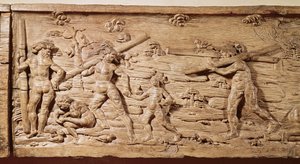 Handel med træ fra Brasilien, ca. 1550 (træ) af French School