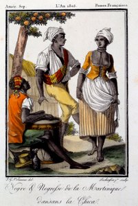 Traditionel dans: Martiniques indbyggere danser chica. Stik fra 1805. Chartres, Museum of Fine Arts af French School