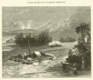 Trætog på en amerikansk flod (gravering) af French School