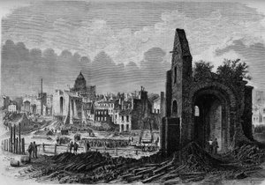 Transformationer af Paris under det andet imperium, Haussmannske Paris: ruinerne af Saint Marcel-kirken, på place de la Collegiale, opdateret ved boringen af ​​boulevarden Arago af French School