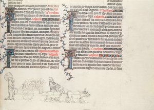 Transport af ejendele i en oksetrukne vogn, ufærdig miniature fra The Bible of Jean de Sy, ca. 1355
