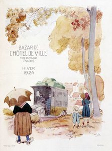 Rejsende købmænd på landet. Reklameplakat fra 1924 for Bazar de l
