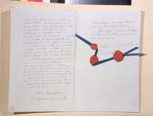 Traktat mellem Napoleon I (1769-1821) og kejser Franz II (1768-1835), underskrevet i Presburg den 26. december 1805 (pen og blæk på papir) af French School