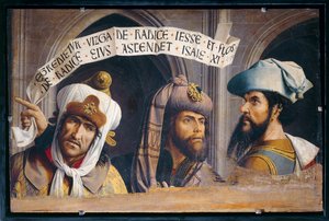 Trois Prophètes - Tre profeter. Fragmentarisk panel, der viser de tre profeter fra bebudelsen ... af French School