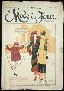 To kvinder og en lille pige i en park, illustration fra 