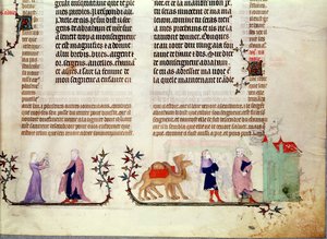 To scener fra historien om Rebecca ved brønden, fra The Bible of Jean de Sy, ca. 1355 af French School