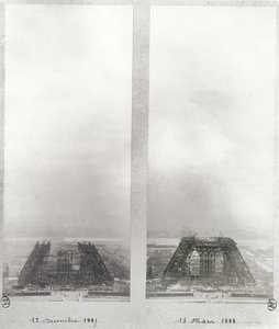 To visninger af konstruktionen af Eiffeltårnet, Paris, 12. december 1887 og 15. marts 1888 af French School