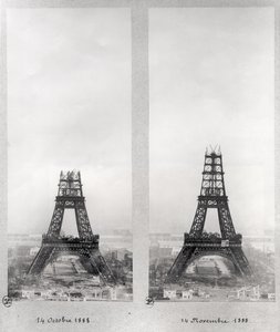 To visninger af konstruktionen af Eiffeltårnet, Paris, 14. oktober og 14. november 1888 af French School