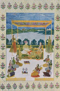 Under himlen med musik og blomster, illustration fra The Arabian Nights, 1895 (farvegravering) af French School