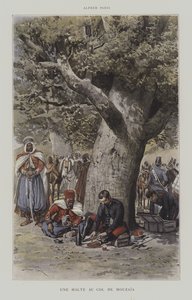 Et stop ved Col de Mouzaia (farve litho) af French School