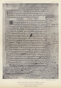 A Page From The Essays, 1588 Edition, med autografannoteringer af Montaigne (litho) af French School
