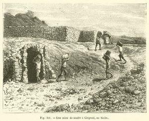 En svovlmine ved Girgenti, Sicilien (gravering) af French School