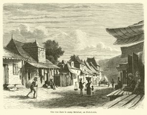 En gade i Malabar-lejren i Port-Louis (gravering) af French School
