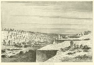 En skyttegrav i Suez-kanalen (gravering) af French School