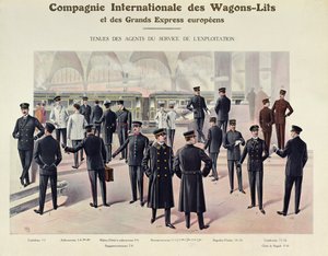 Uniformer til ansatte i Compagnie des Wagons-Lits, ca. 1910 af French School