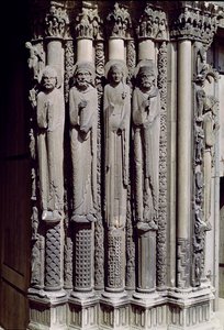 Ukendt skikkelse, kong Salomon, dronningen af Saba og kong David, jambfigurer fra den kongelige portal, 1140-55 af French School