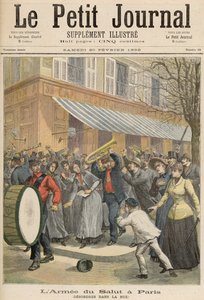 Opstand mod en Frelsens Hær-procession i Paris, fra Le Petit Journal, 20. februar 1892 (farvestik)