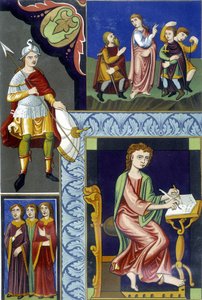 Forskellige dragter fra det 9. århundrede. Illustration taget fra "Frankrig i det 9. århundrede". af French School