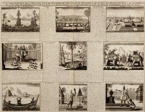 Forskellige udsigter over Siam og Ayutthaya, fra Du Royaume de Siam af Simon de la Loubere, udgivet i 1688 af French School