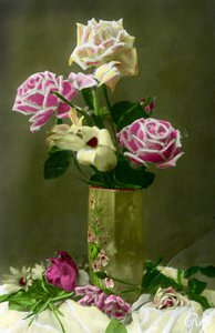 Vase med roser ca. 1898 (håndfarvet foto) af French School