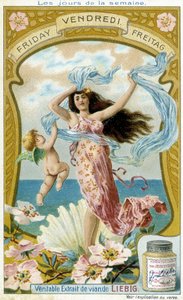 Venus illustrerer fredag. Liebig kromolitografisk reklamekort. af French School