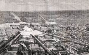 Versailles med sit slot i det 19. århundrede - indgravering i "La France illustree: geografi, historie, statistisk administration" af V.A. Malt-brun. 1884 af French School