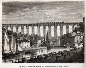 Morlaix Viaduct, på jernbanen fra Paris til Brest (Frankrig). Indgravering af Lebreton og Marchand, i "" Videnskabens vidundere"" af Louis Figuier (1819-1894), Jouvet et Cie-udgaven af French School