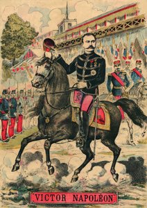 Victor Napoleon (1862-1926) i spidsen for bonapartisternes tilhængere, den sidste arving til Napoleon I, som måtte gå i eksil efter en lov vedtaget af den tredje republik i 1886. Stik, i "Le Figaro, supplement", den 30/03/1889, Paris. Coll. Selva. af French School