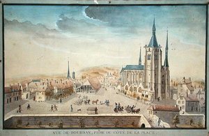 Udsigt over Dourdan af en fange, ca. 1800 (wc på papir) af French School