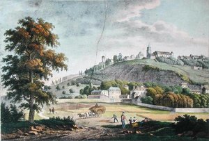 Udsigt over Montmartre fra St. Denis (farve litho) af French School