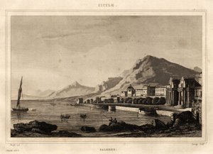 Udsigt over Palermo, Sicilien, gravering af Storelli, i "" Picturesque Italy", Amable Coste-redaktør af French School