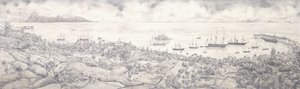 Udsigt over Papeete, Tahiti, med udsigt over havnen mod Moorea, midten af 1800-tallet af French School