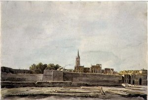 Udsigt over et bylandskab i Sydfrankrig, ca. 1800 (akvarel på papir) af French School