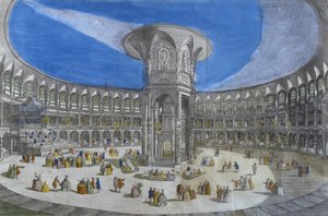 Udsigt til en frokostfest, Ranelagh-haver, indre af rotunden, London (farvegravering) af French School