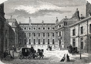 Udsigt til ministeriet for folkeoplysning, Hotel de Rochechouart, rue de Grenelle, i Paris - (stik) 1864 af French School