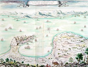 Udsigt over belejringen af Gibraltar i 1704 (wc på papir) af French School