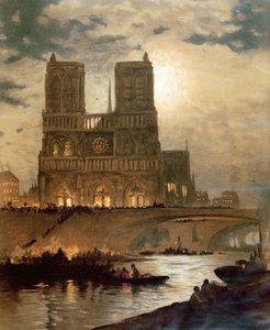 Udsigt over den vestlige facade af katedralen Notre-Dame, Paris, ca. 1840 af French School