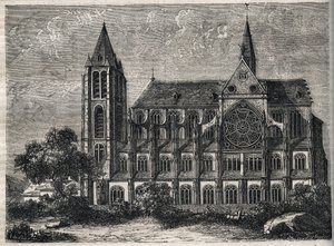 Udsigt over klosteret Saint-Victor (Saint Victor) tidligere kloster af regulære kanoner (Augustinian) ødelagt i 1811 - Indgravering i "" Fysisk, civil og moralsk historie i Paris: fra de tidligste historiske tider til i dag" af Jacques Antoine Dulaure af French School