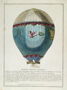 Udsigt over ballonen brugt af Francois Pilatre de Rozier (1754-85) i Versailles den 23. juni 1784 af French School