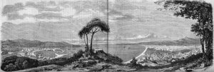 Udsigt over byen Nice i 1860. Indgravering i "" The Illustrous World"" nr. 157 af 14. april 1860. af French School