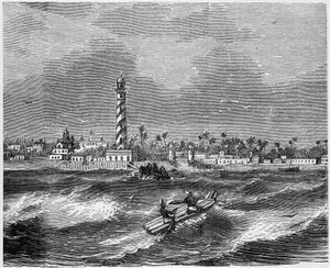 Udsigt over byen Pondicherry (Puducherry), Indien af French School