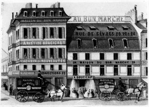 Udsigt over det ydre af Bon Marché Stores, rue de Sèvres, Paris, ca. 1869 af French School