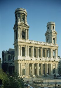 Udsigt over facaden af Saint-Sulpice-kirken, bygget mellem 1646-1780 af French School