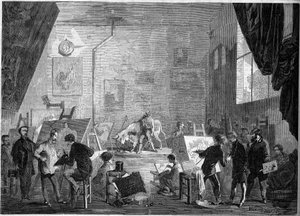 Udsigt over maleren Gustave Courbets (1819-1877) atelier, rue Notre Dame des Champs i Paris af French School