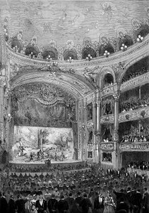 Udsigt over teatersalen Bellecour i Lyon, bygget af Jules Chatron (1831-1884) i 1879. Indgravering i "" Le Monde Illustré"" nr. 1176 af 11. oktober af French School