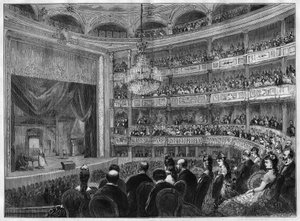 Udsigt over teatersalen i Odeon, nyrestaureret. Paris af French School
