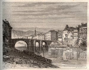 Villeneuve-sur-Lot (Villeneuve sur Lot) - departement Lot-et-Garonne - gravering i "La France illustree: geografi, historie, statistisk administration" af V.-A. Malt-brun. 1884 af French School