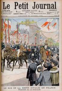 Besøg af Italiens konge og dronning i Frankrig. Kongen og Dronningen af Italien i Frankrig. Promenade på boulevarderne med Le President of the French Republic Emile Loubet - Illustration til Le petit Journal, 25. oktober 1903 - Victor Emmanuel III (Victor- af French School