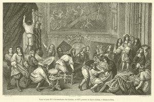 Besøg af Louis XIV til Manufacture des Gobelins, i 1677 (gravering) af French School